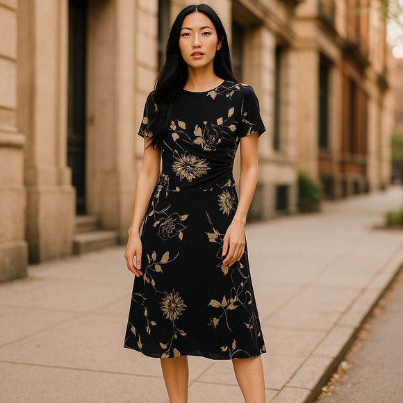 Vintage 80s Cynthia Howie Maggy Boutique 2PC Black Silk Rose Print Set Size 6P - Picture 1 of 14